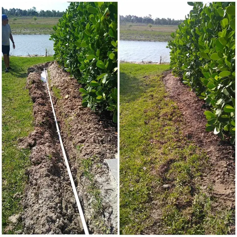 New water line trenched and installed along a home