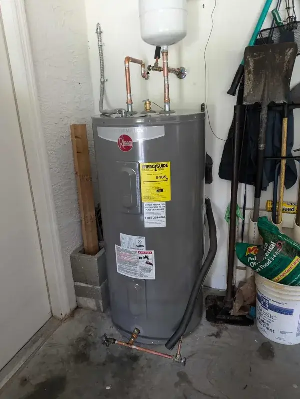 Newly installed water heater with fresh copper connections